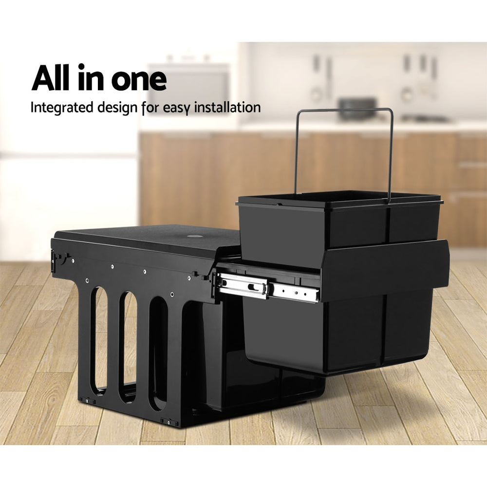 Cefito Pull Out Bin Kitchen Double Basket 2X15L Black 6