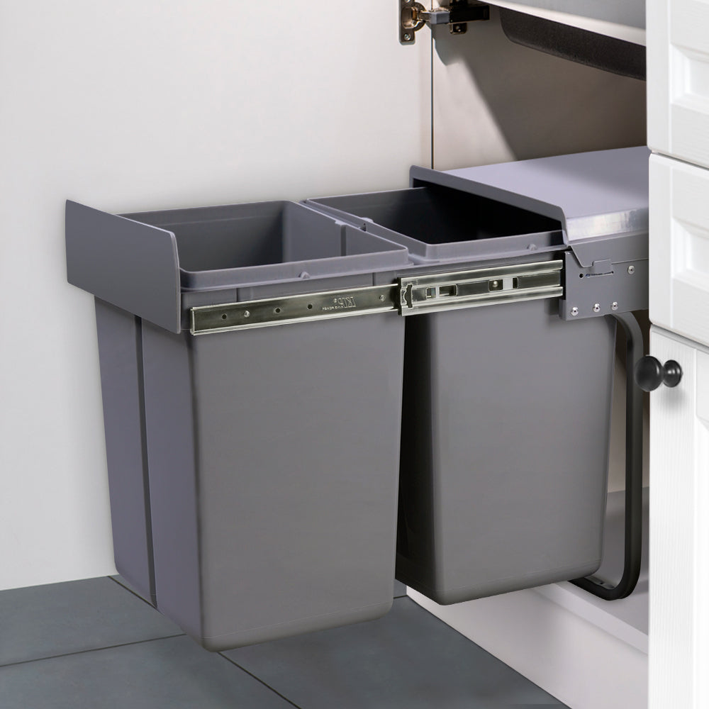 Cefito Pull Out Bin Kitchen Double Basket 2X20L Grey 8