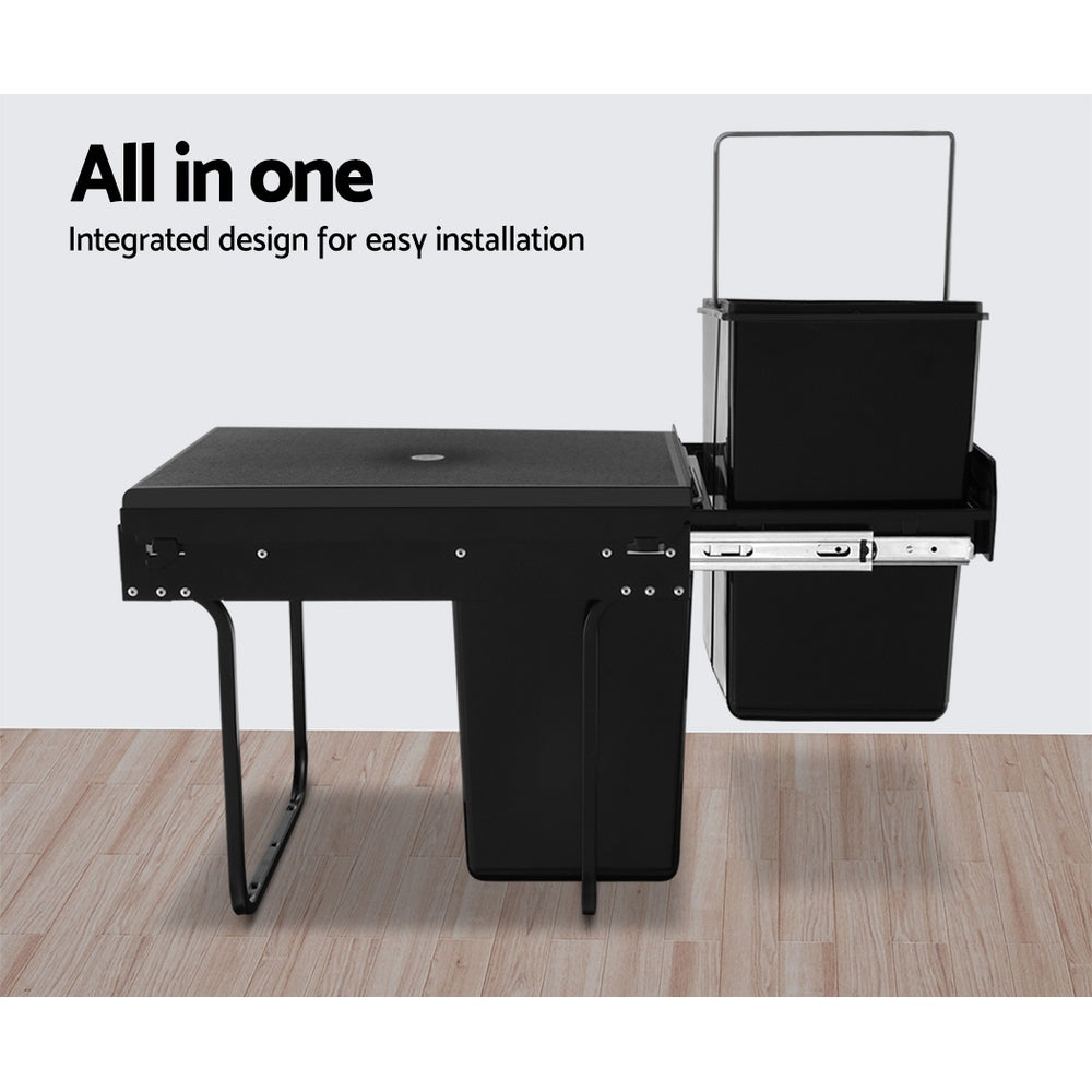 Cefito Pull Out Bin Kitchen Double Basket 2X20L Black 6