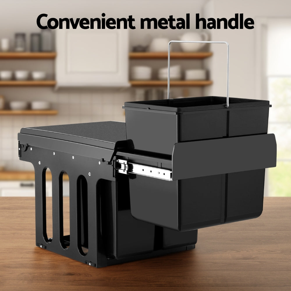 Cefito Pull Out Bin Kitchen Triple Slide Garbage Rubbish Bins Basket Blcak 31L 5