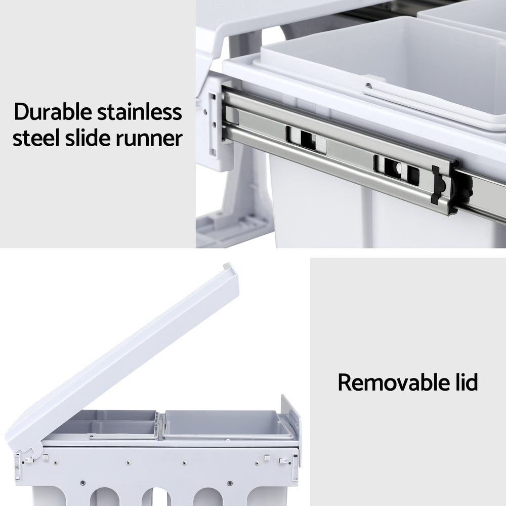 Cefito Pull Out Bin Kitchen Triple Slide Garbage Rubbish Bins Basket White 31L 6
