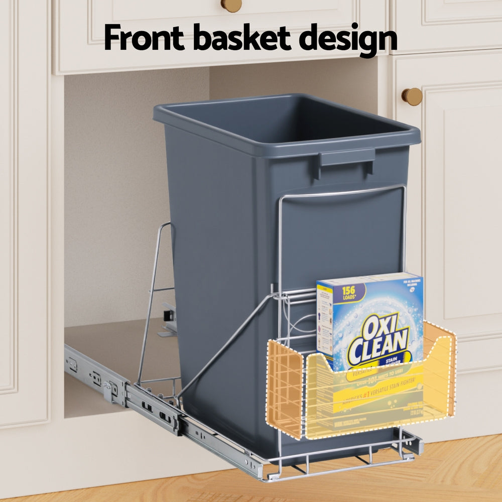 Cefito Pull Out Bin Kitchen Cabinet Slide Garbage Rubbish Bins Basket 40L Grey 5