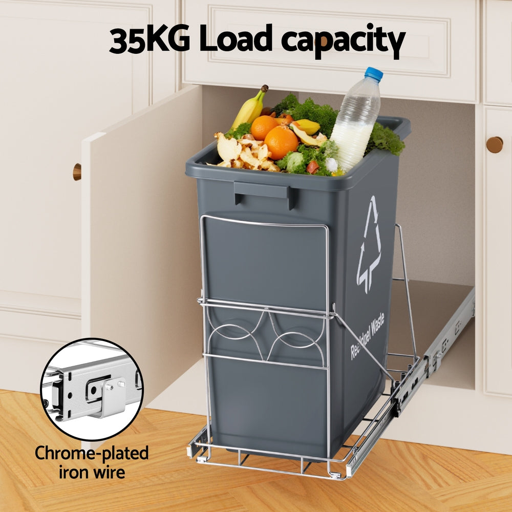 Cefito Pull Out Bin Kitchen Cabinet Slide Garbage Rubbish Bins Basket 40L Grey 6