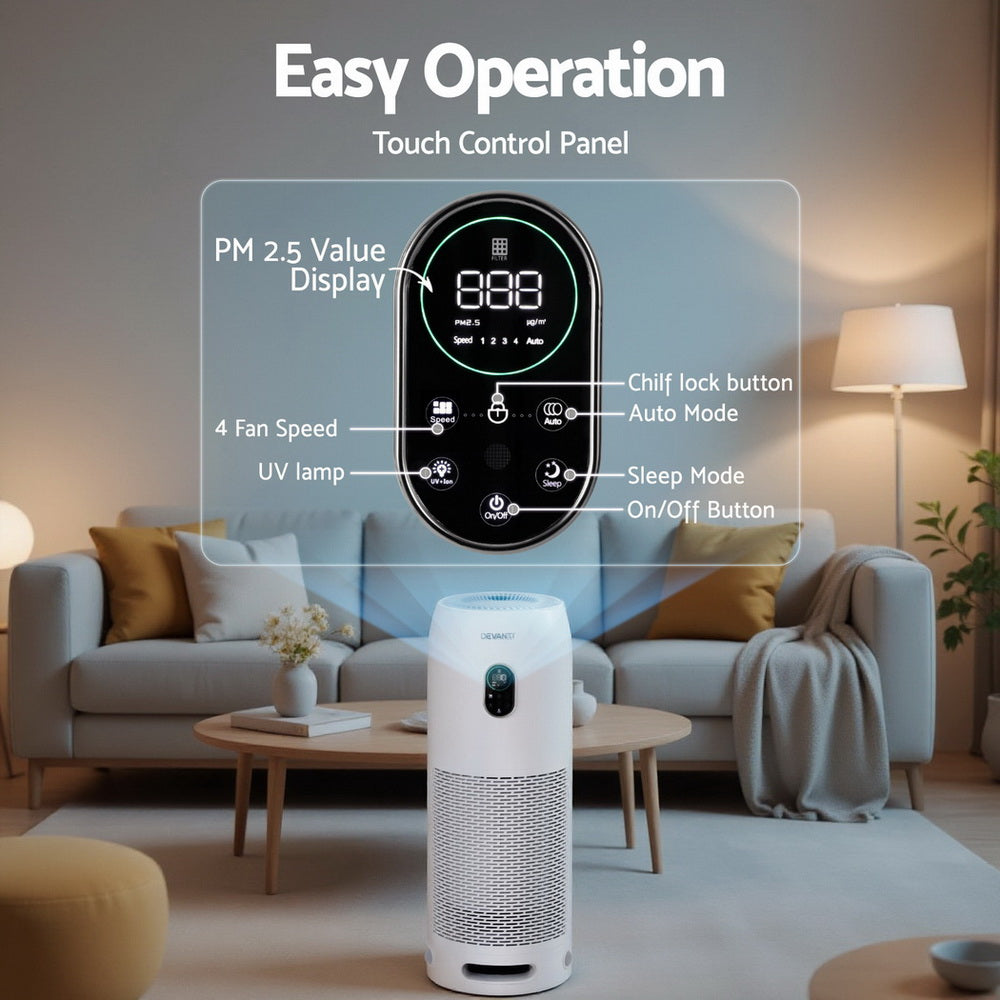 Devanti Air Purifier 4-Layer HEPA Filter White 5