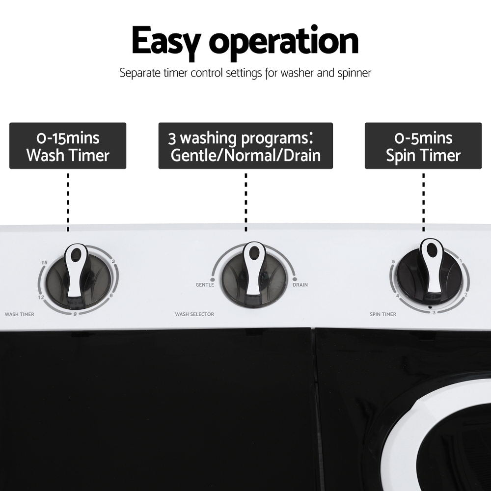 Devanti Portable Washing Machine Twin Tub 7KG White 5