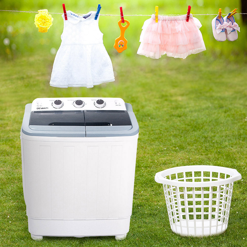 Devanti Portable Washing Machine Twin Tub 5KG White 8