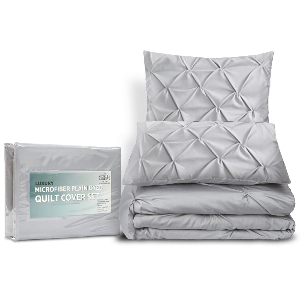 Giselle Bedding Quilt Cover Set Diamond Pinch Grey Queen 4