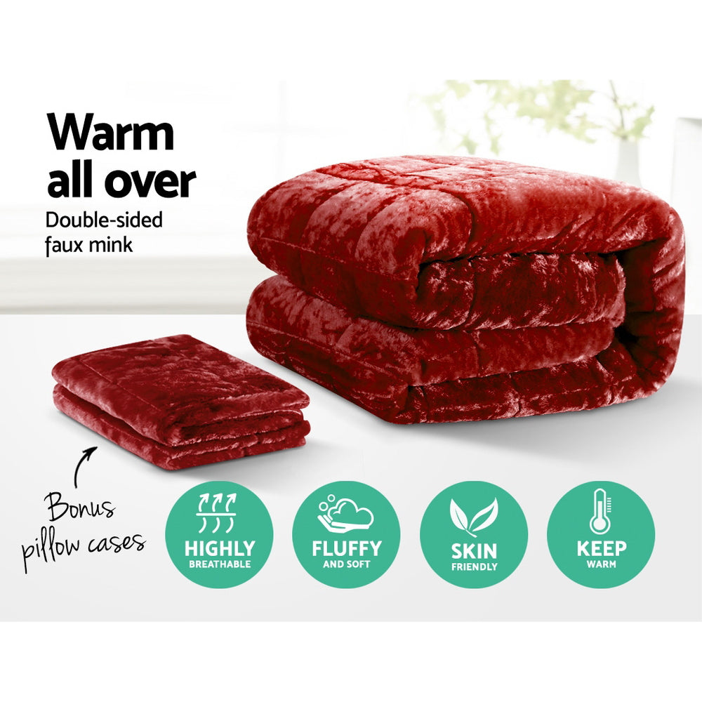 Giselle Bedding Faux Mink Quilt Burgundy Super King 3