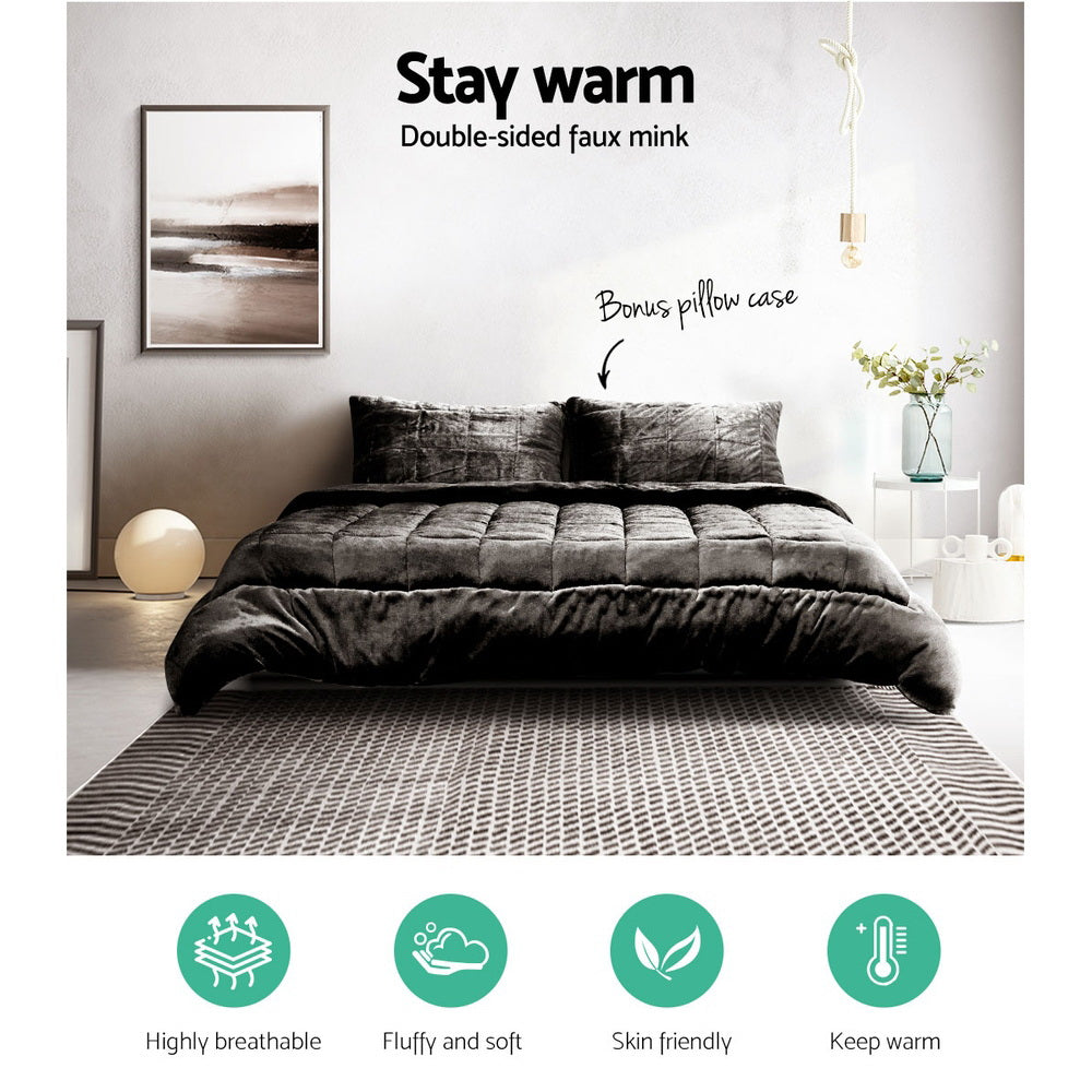 Giselle Bedding Faux Mink Quilt Charcoal Double 3