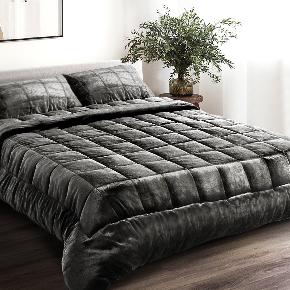 Giselle Bedding Faux Mink Quilt Charcoal King 8
