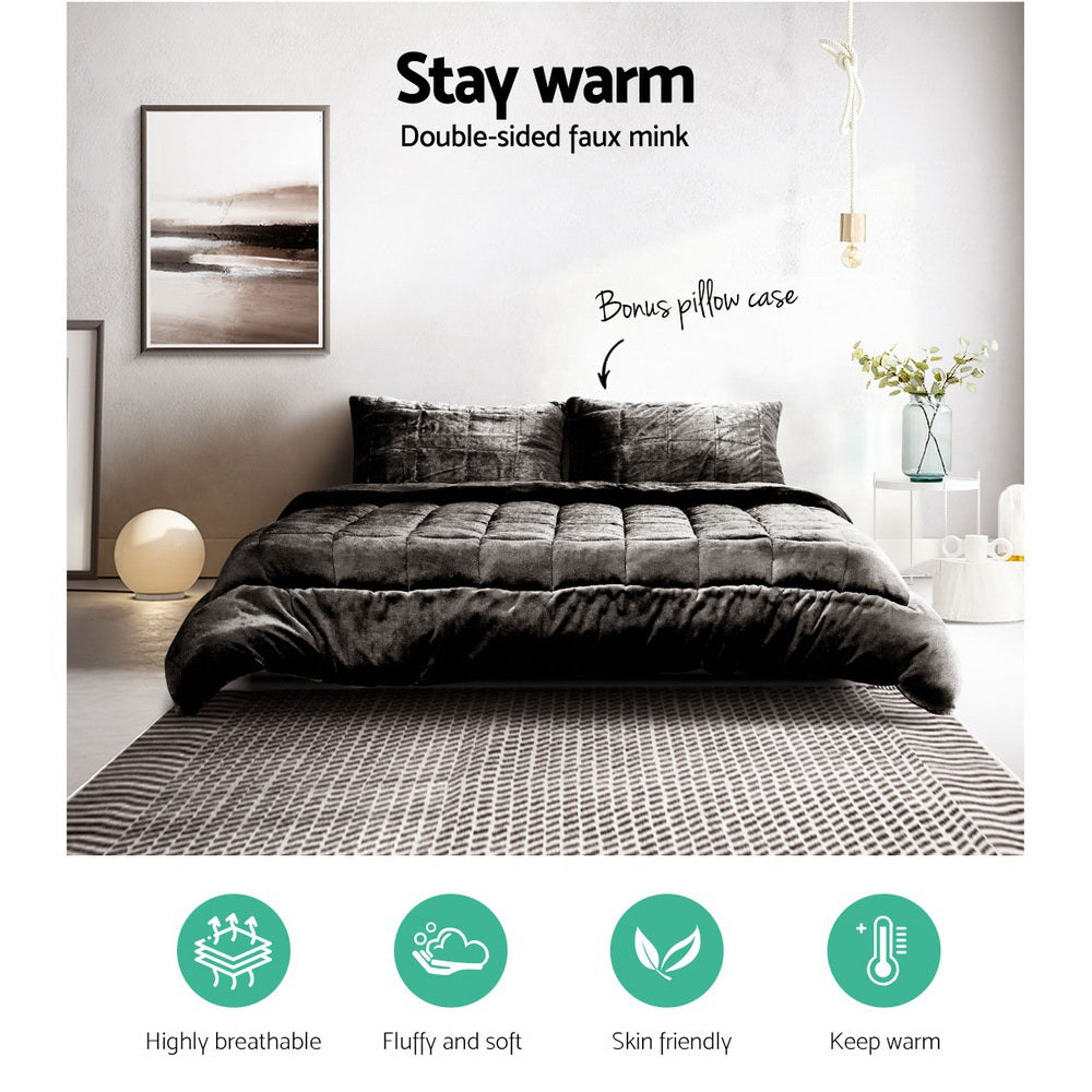 Giselle Bedding Faux Mink Quilt Charcoal Queen 3