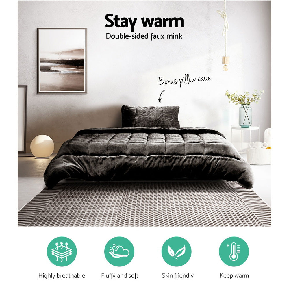 Giselle Bedding Faux Mink Quilt Charcoal Single 3