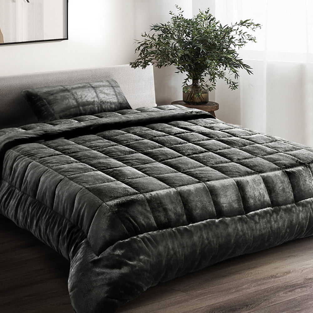Giselle Bedding Faux Mink Quilt Charcoal Single 8