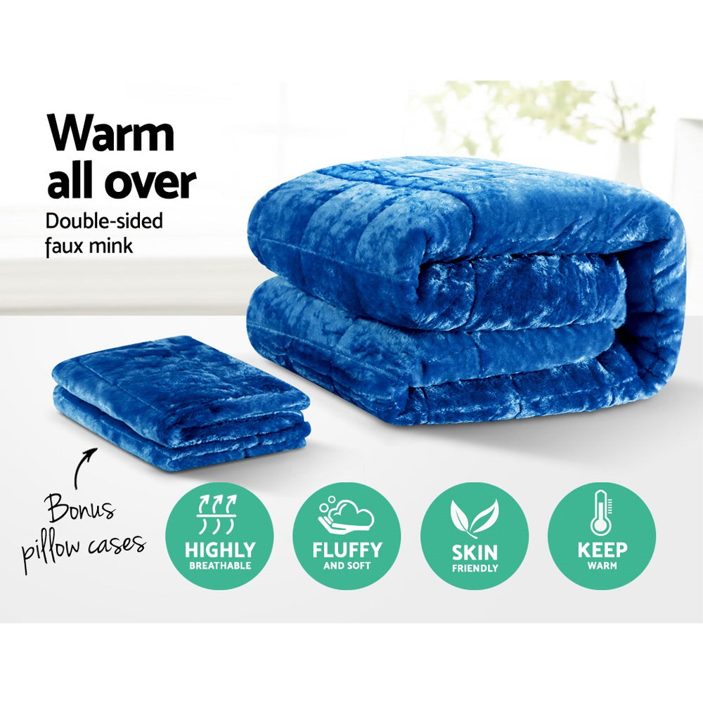 Giselle Bedding Faux Mink Quilt Blue Queen 3