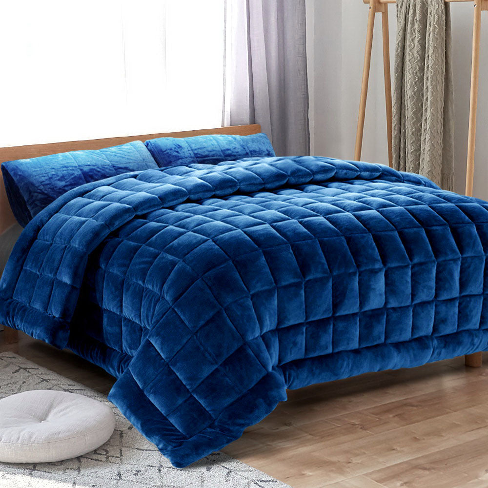 Giselle Bedding Faux Mink Quilt Blue Queen 7