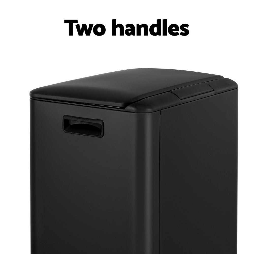 Cefito Pedal Bins Rubbish Bin Dual Compartment Waste Recycle Dustbins 40L Black 5