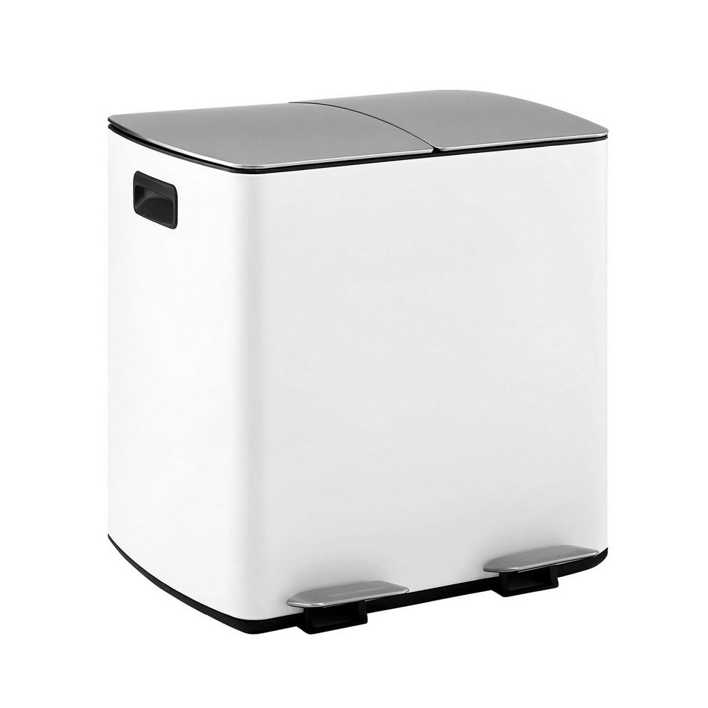 Cefito Pedal Bins Rubbish Bin Dual Compartment Waste Recycle Dustbins 40L White 3