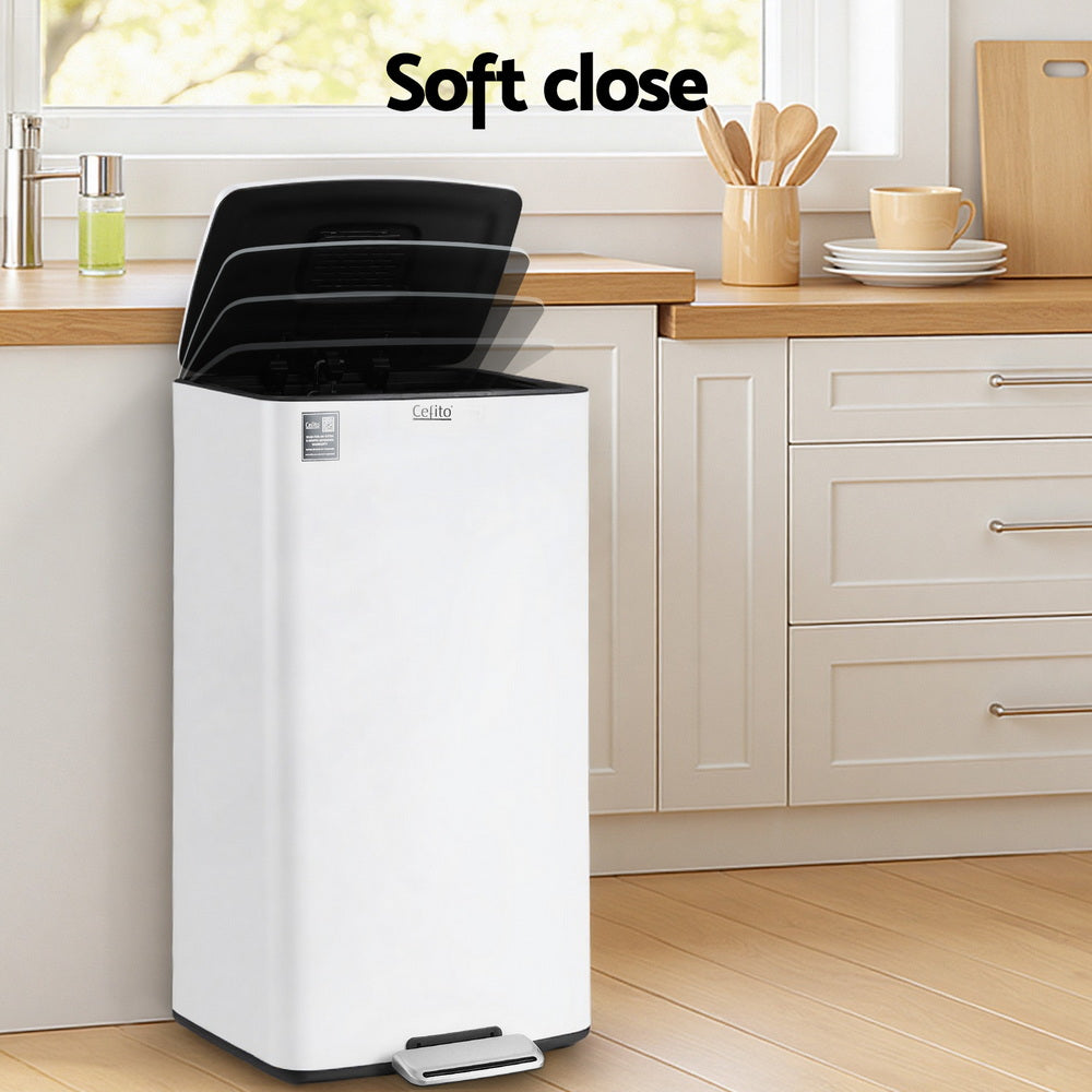 Cefito Pedal Bins Rubbish Bin Waste Recycle Dustbins Kitchen Trash Can 40L White 6