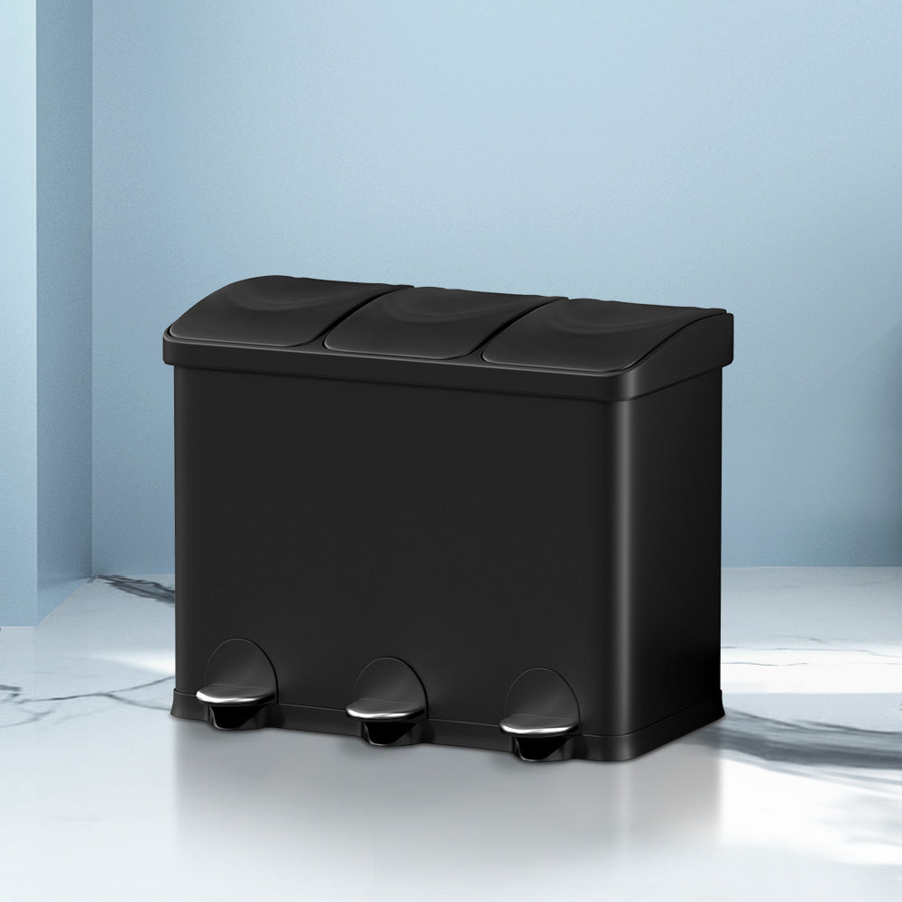 Cefito Pedal Bins Rubbish Bin Triple Compartments Waste Recycle Dustbins 45L 7