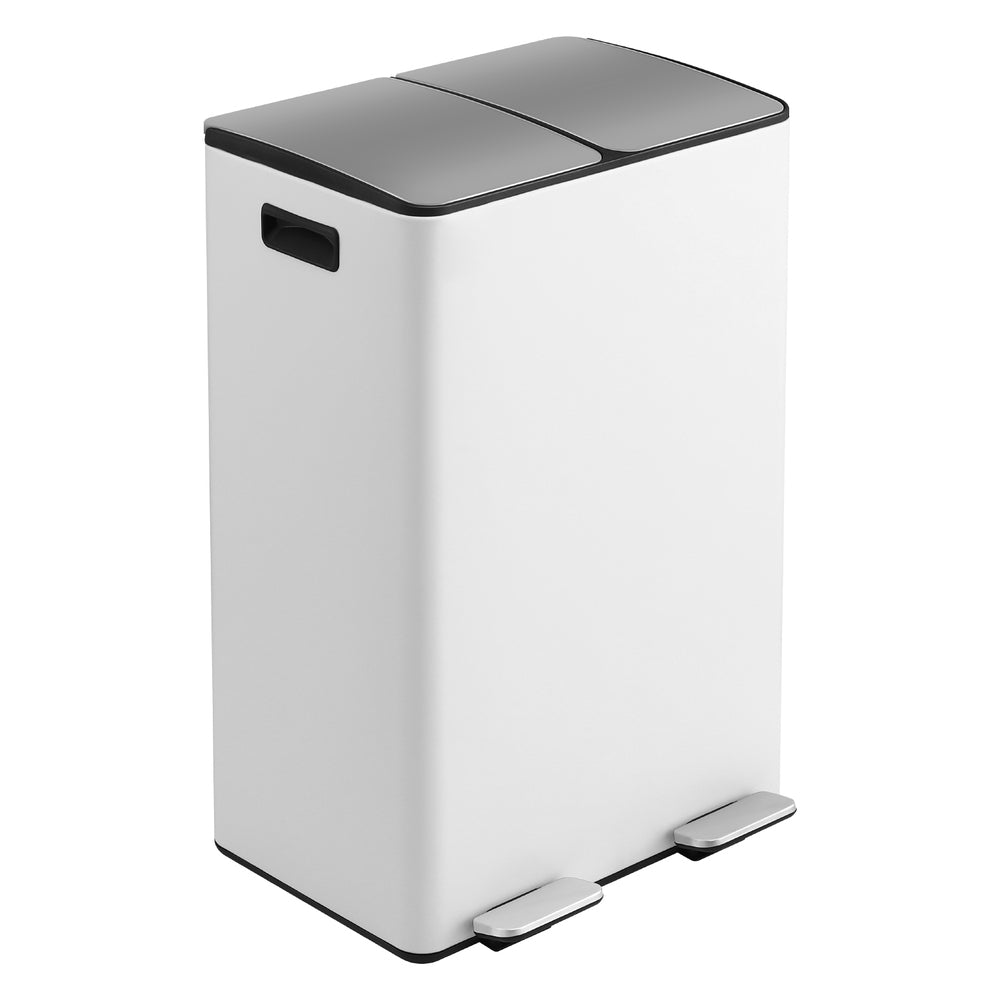 Cefito Pedal Bins Rubbish Bin Dual Compartment Waste Recycle Dustbins 60L White 3