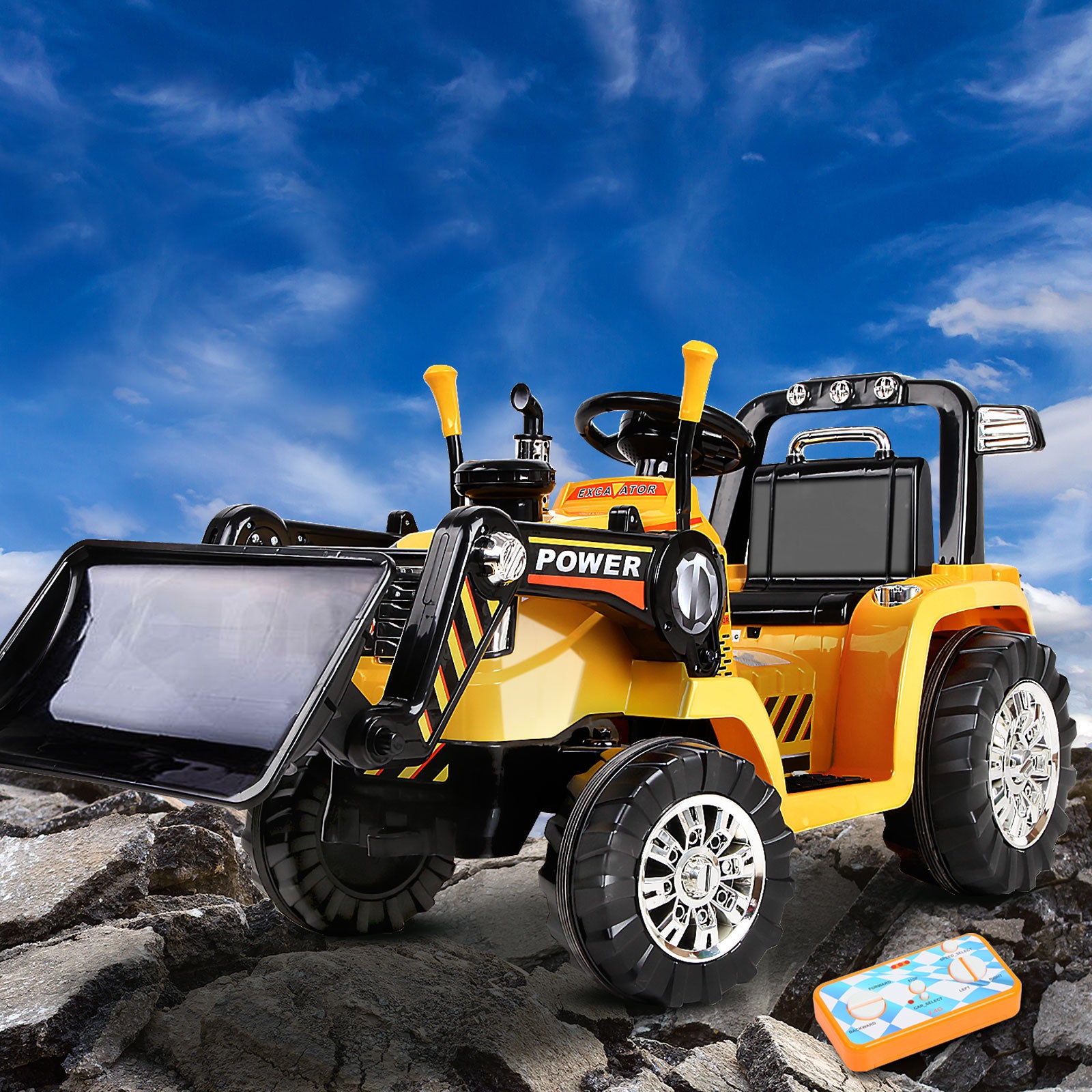 Rigo Kids Electric Ride On Car Bulldozer Digger Loader Remote 6V Yellow 7