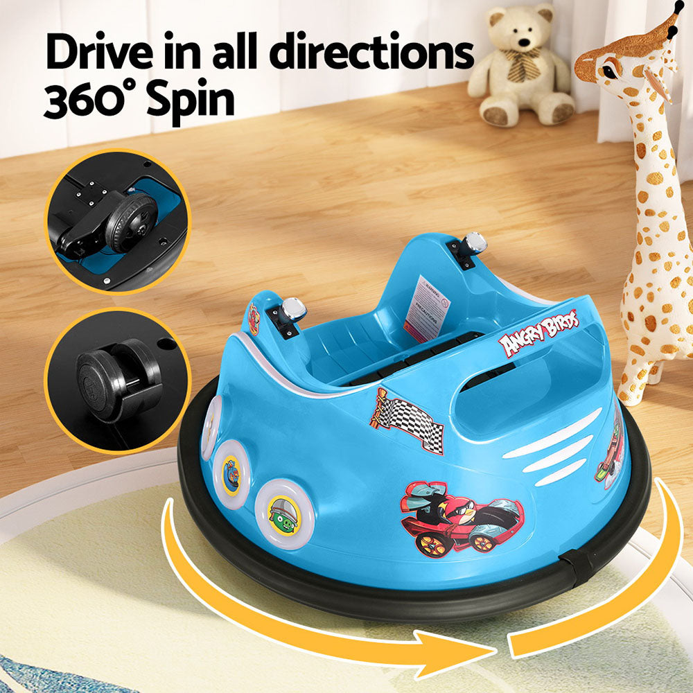 Kids Ride On Car Bumper Electric Toys Cars Light Remote Angry Birds Sticker Blue 6