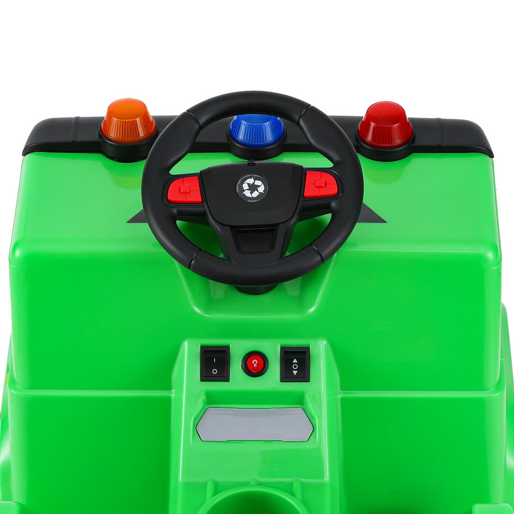 Rigo Kids Ride On Car Garbage Truck Police Light 12V Electric Toys Cars Green 5