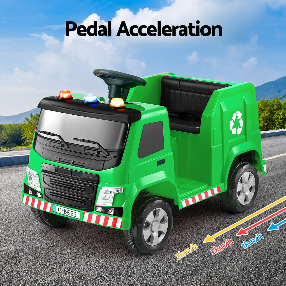 Rigo Kids Ride On Car Garbage Truck Police Light 12V Electric Toys Cars Green 6