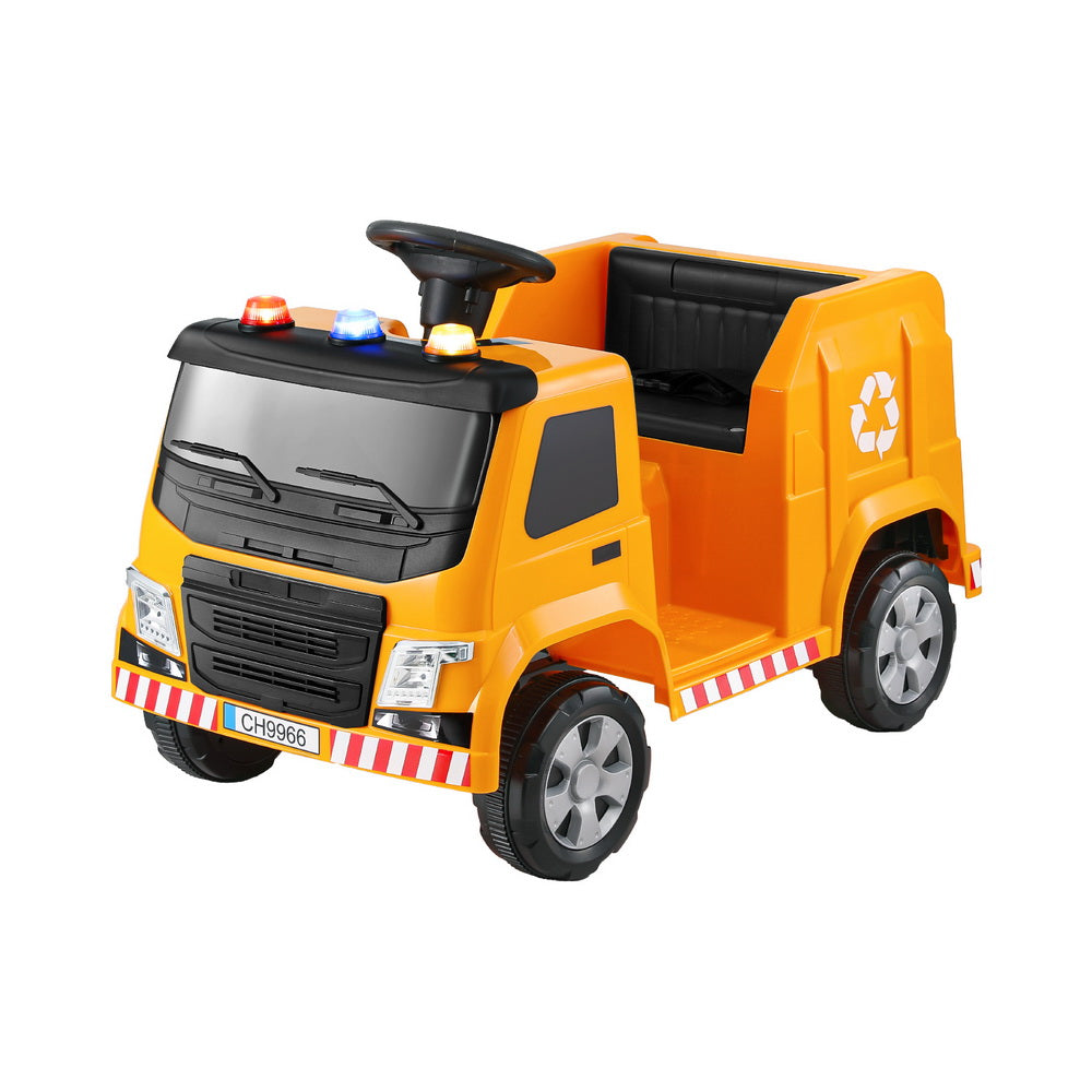 Rigo Kids Ride On Car Garbage Truck Police Light 12V Electric Toys Cars Yellow 7