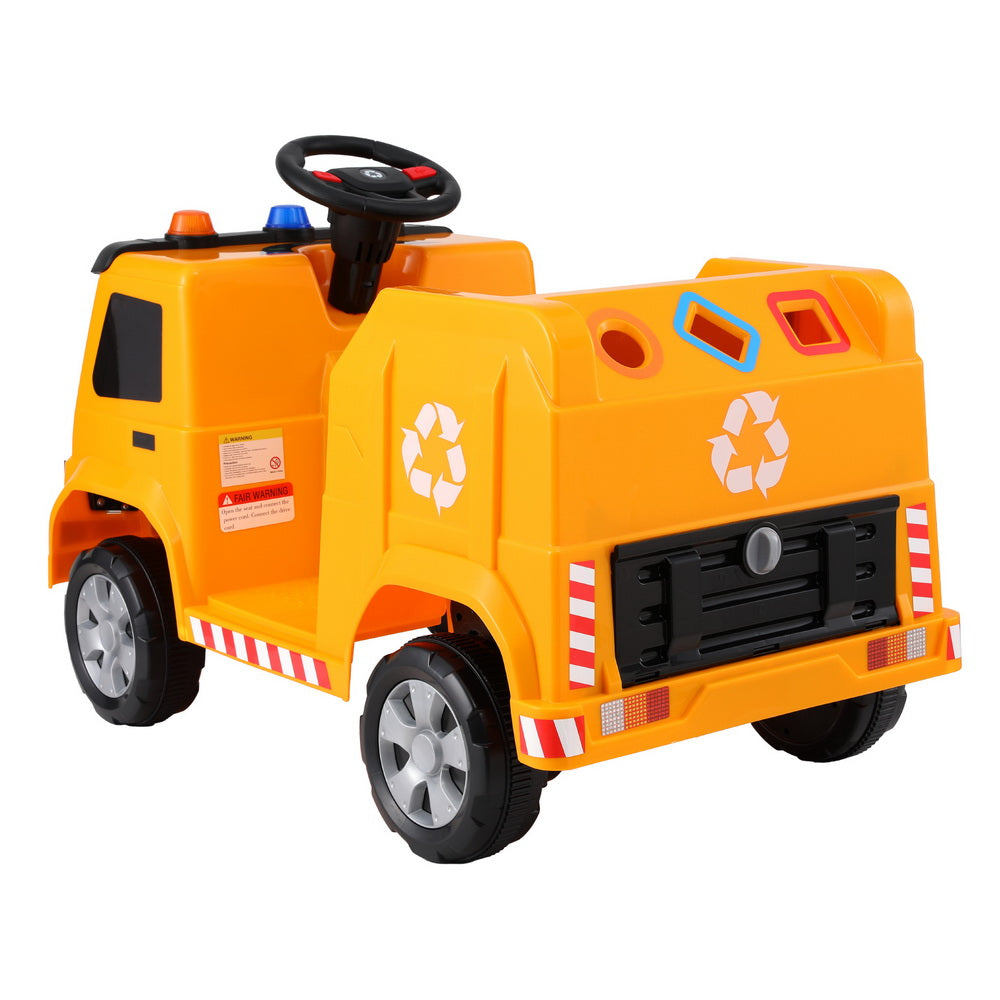 Rigo Kids Ride On Car Garbage Truck Police Light 12V Electric Toys Cars Yellow 3