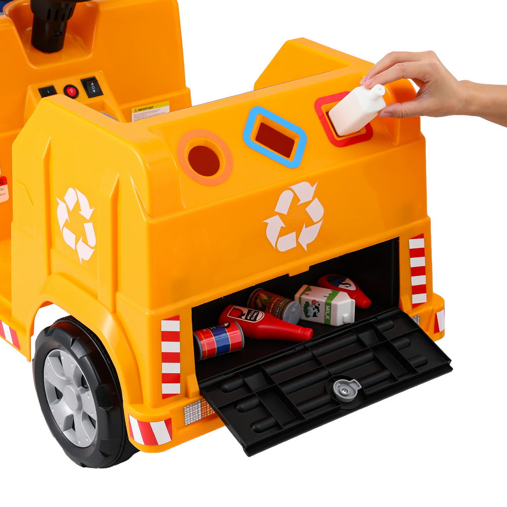 Rigo Kids Ride On Car Garbage Truck Police Light 12V Electric Toys Cars Yellow 4