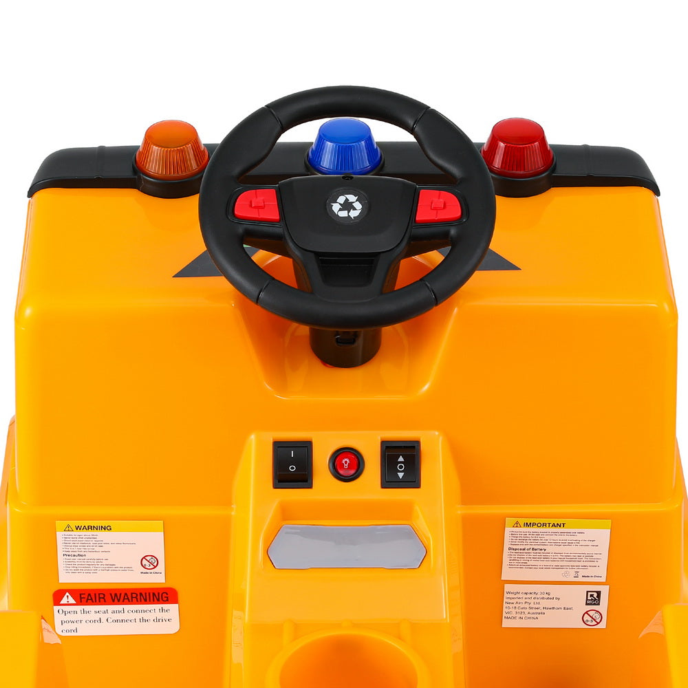 Rigo Kids Ride On Car Garbage Truck Police Light 12V Electric Toys Cars Yellow 5