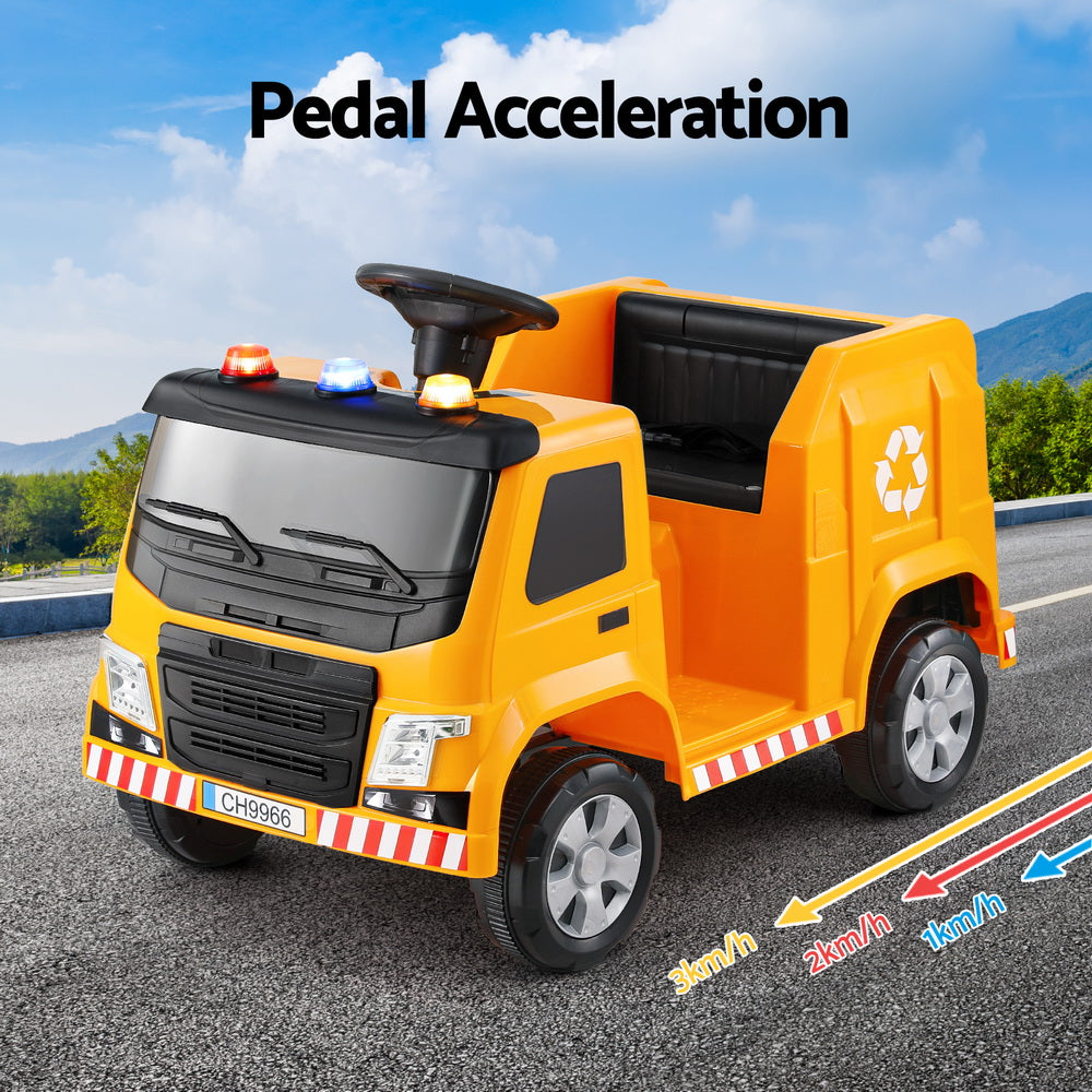 Rigo Kids Ride On Car Garbage Truck Police Light 12V Electric Toys Cars Yellow 6