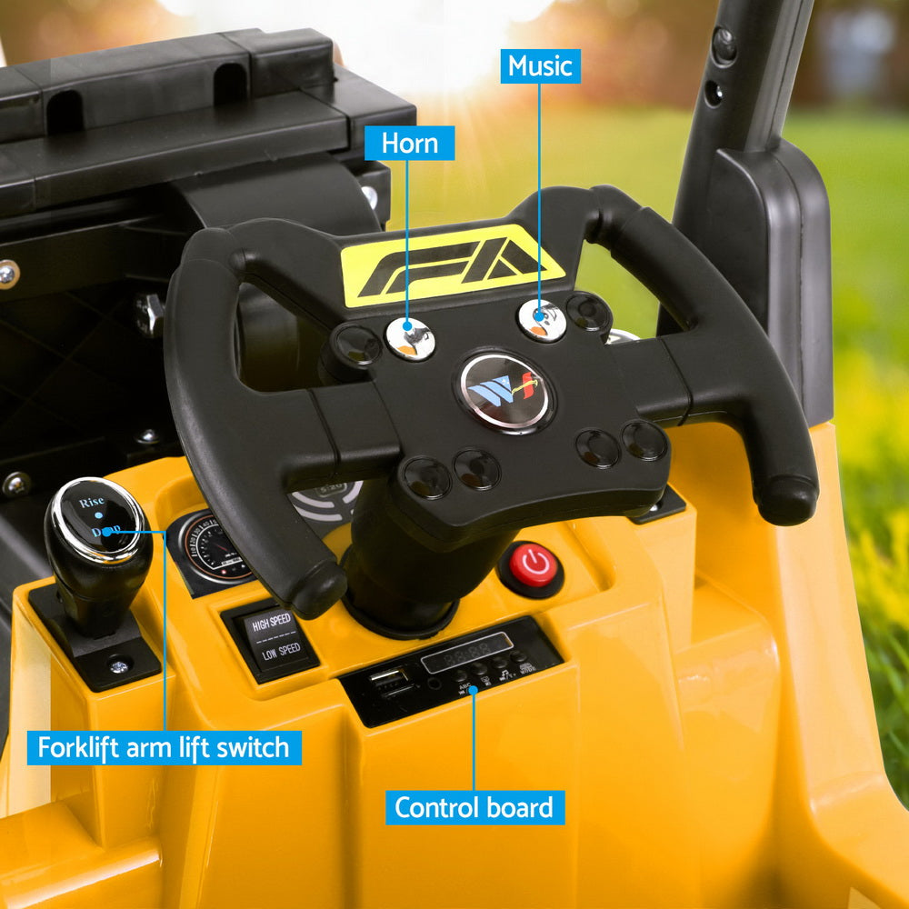 Rigo Kids Electric Ride On Car Forklift Loader Toys Cars Horn Remote 12V Yellow 5