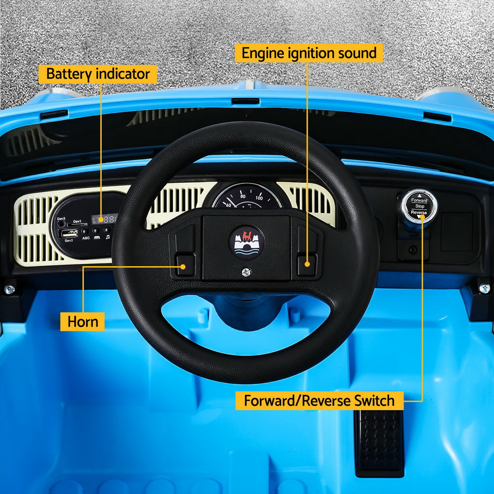 Kids Ride On Car Licensed Volkswagen Beetle Electric Toys Horn Remote 6V Blue 4