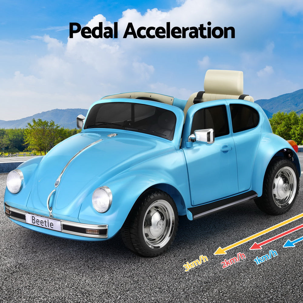 Kids Ride On Car Licensed Volkswagen Beetle Electric Toys Horn Remote 6V Blue 5