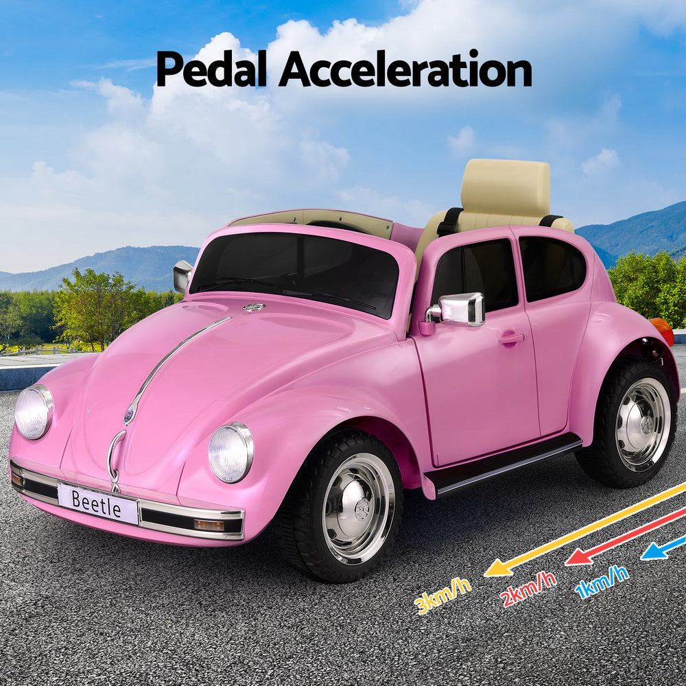 Kids Ride On Car Licensed Volkswagen Beetle Electric Toys Horn Remote 6V Pink 5