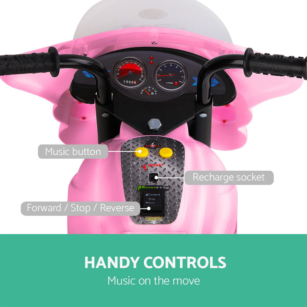 Rigo Kids Electric Ride On Police Motorcycle Motorbike 6V Battery Pink 6