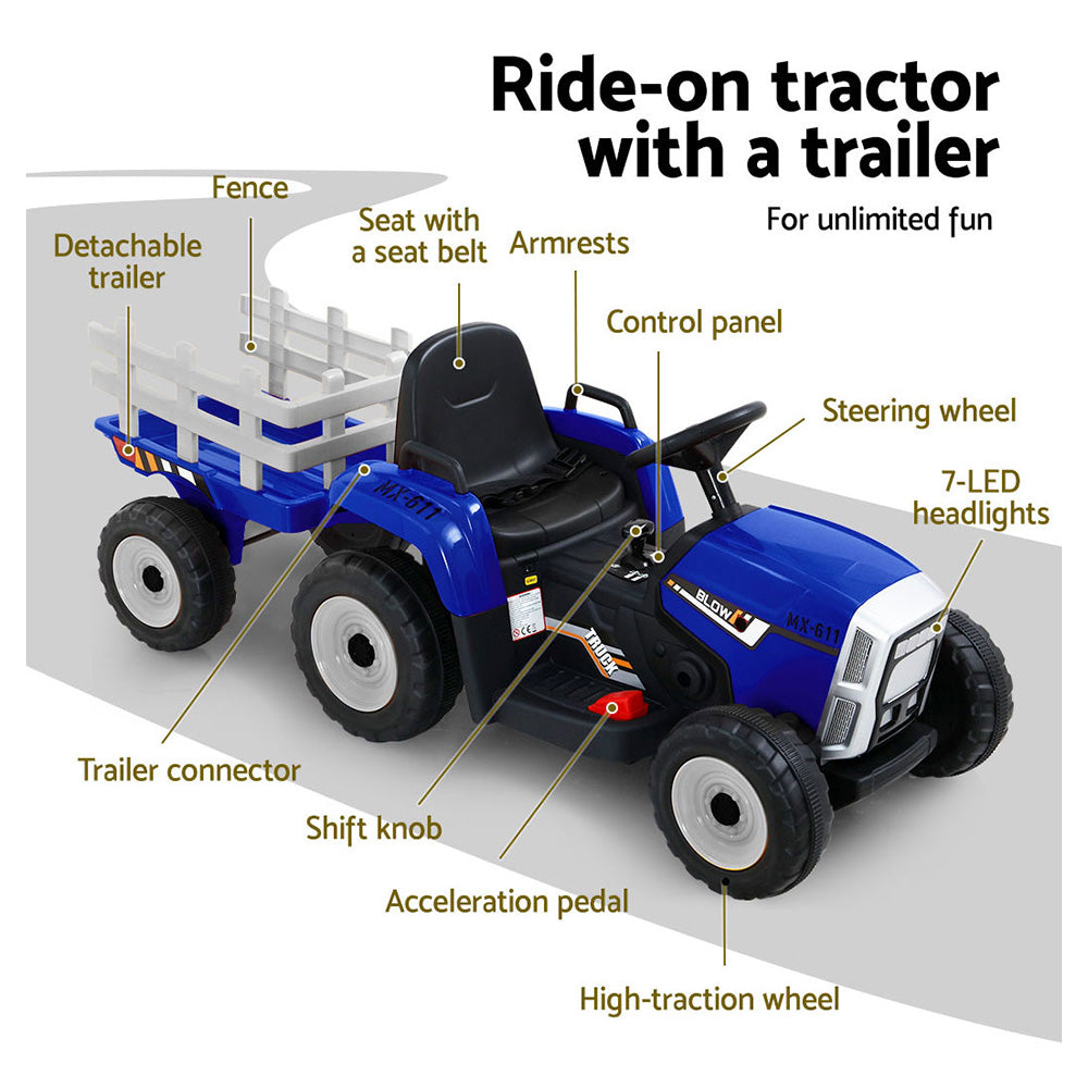 Rigo Kids Electric Ride On Car Tractor Toy Cars 12V Blue 4