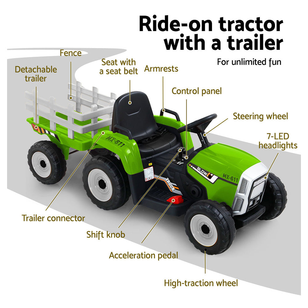 Electric Ride On Car Rigo Kids Ride On Cars Tractor Toy 12V Green 4