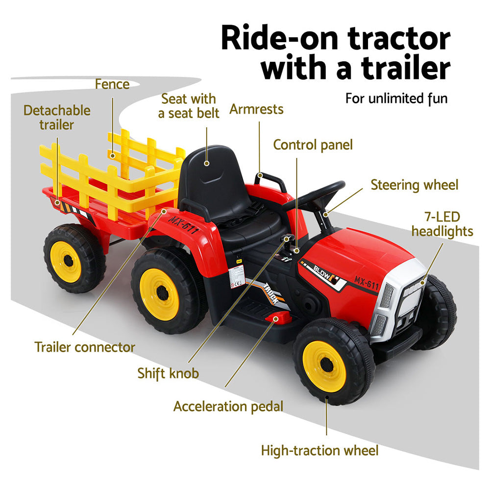 Rigo Kids Electric Ride On Car Tractor Toy Cars 12V Red 4