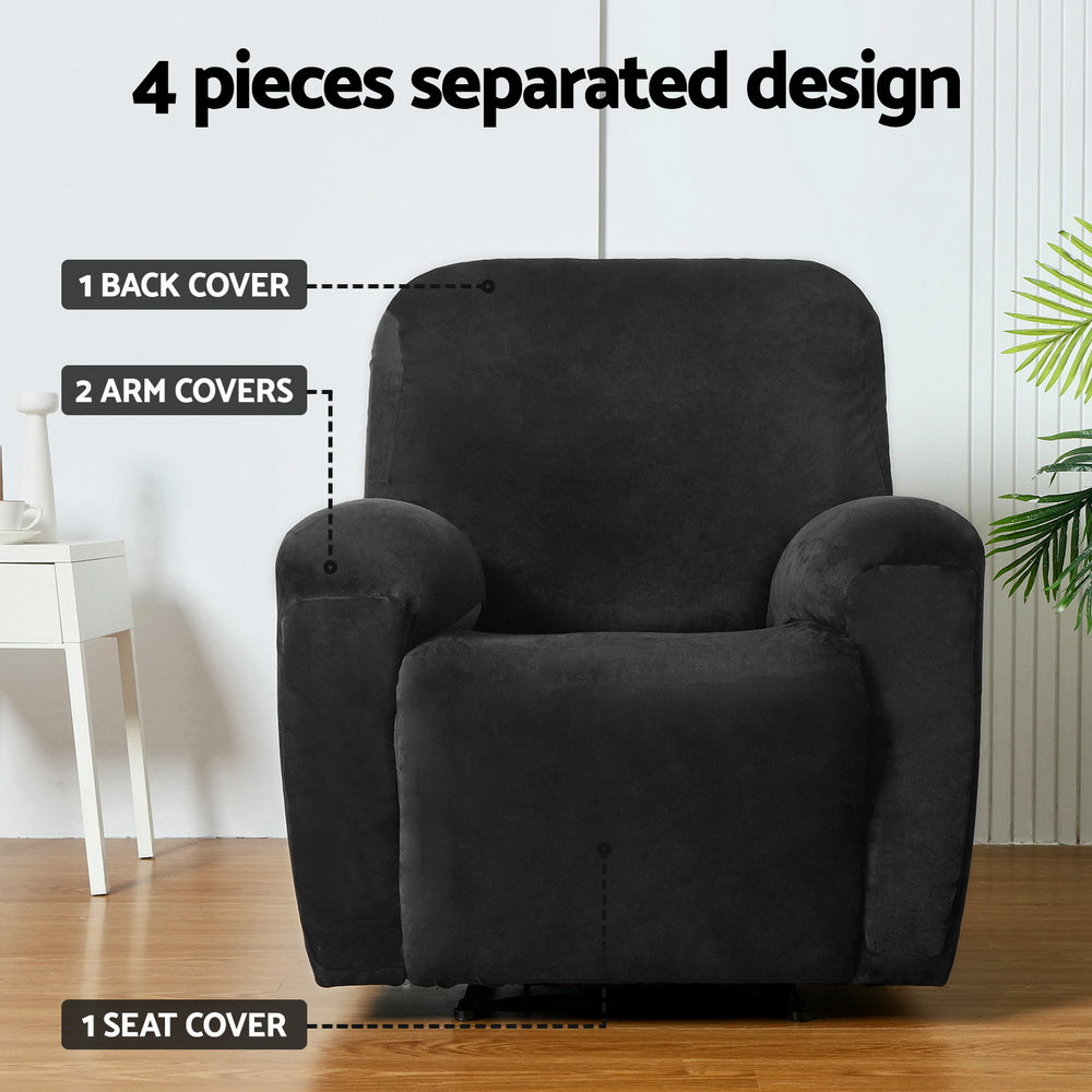 Artiss Recliner Chair Covers 1 Seater Velvet Black 4