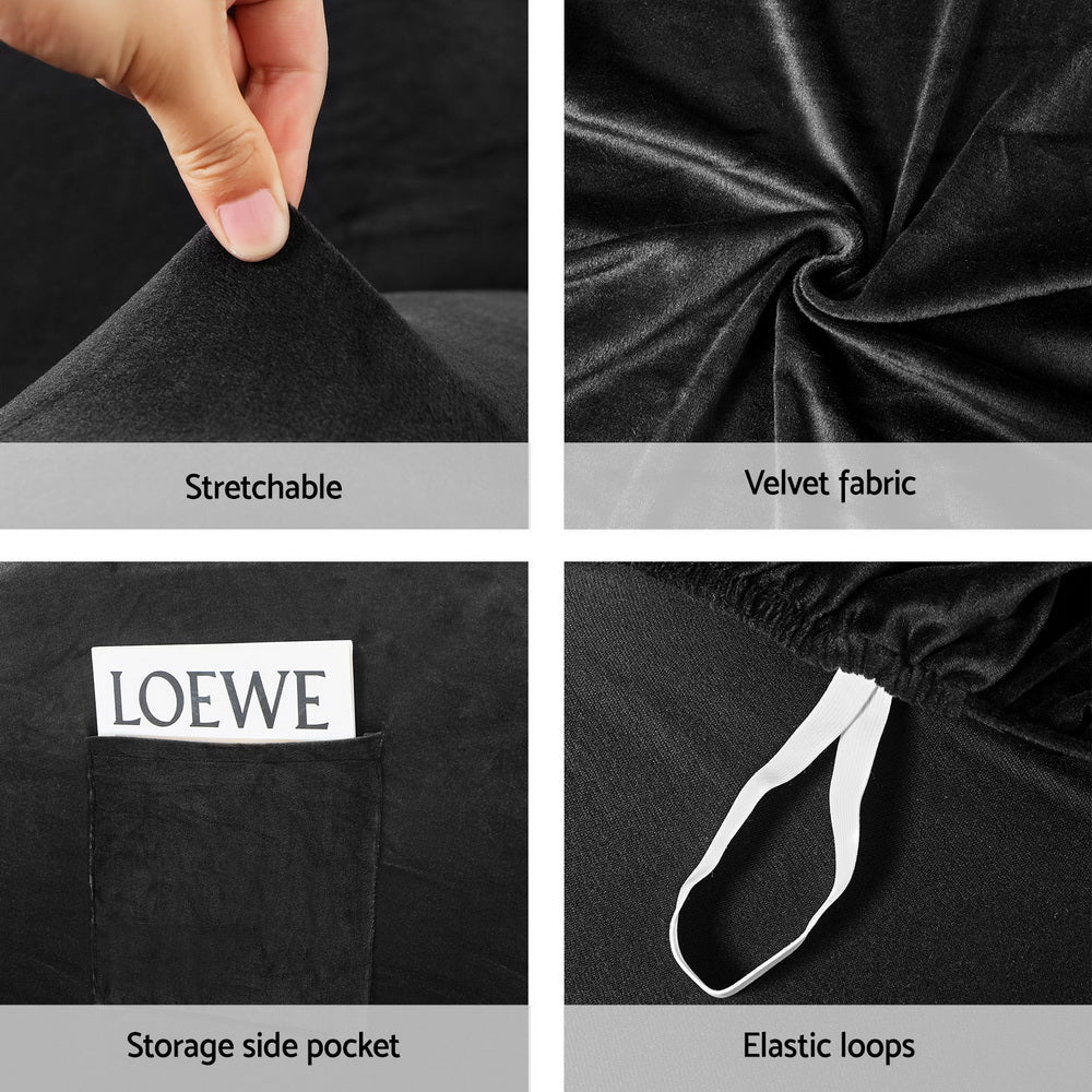 Artiss Recliner Chair Covers 1 Seater Velvet Black 6