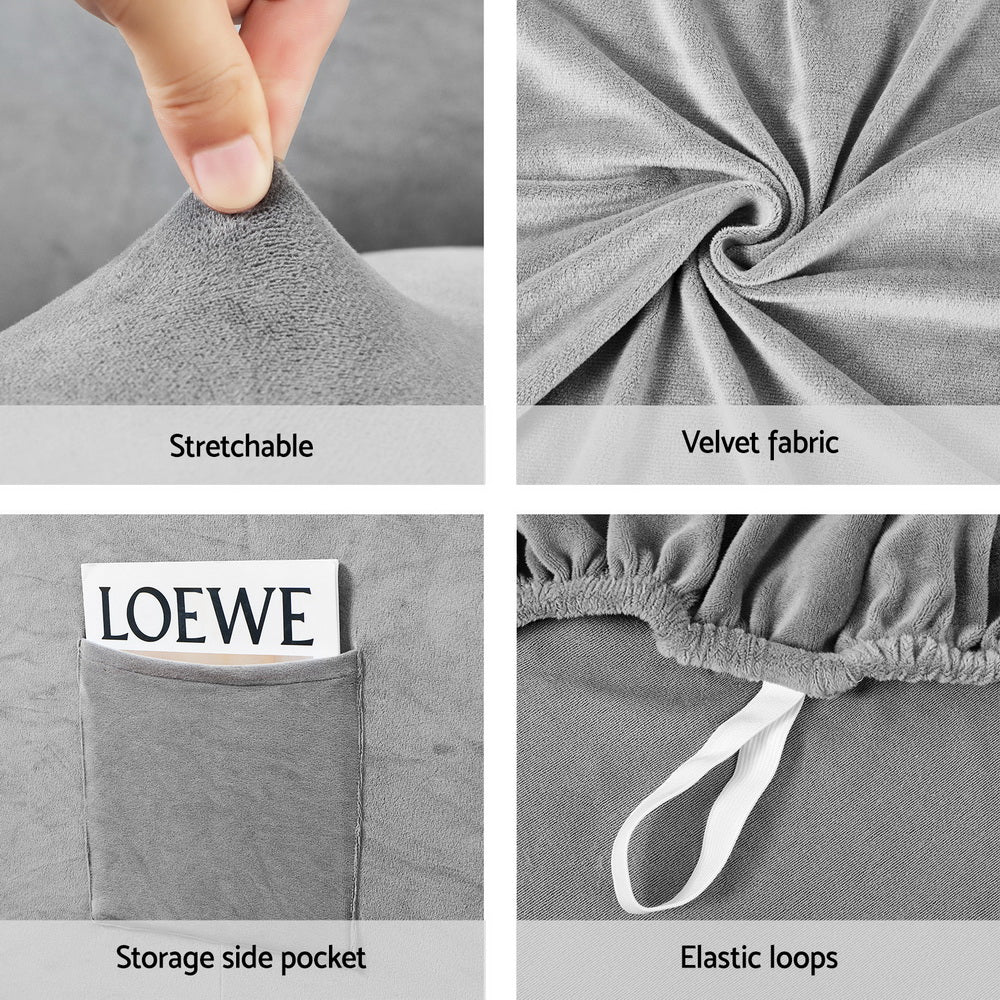 Artiss Recliner Chair Covers 1 Seater Velvet Grey 6