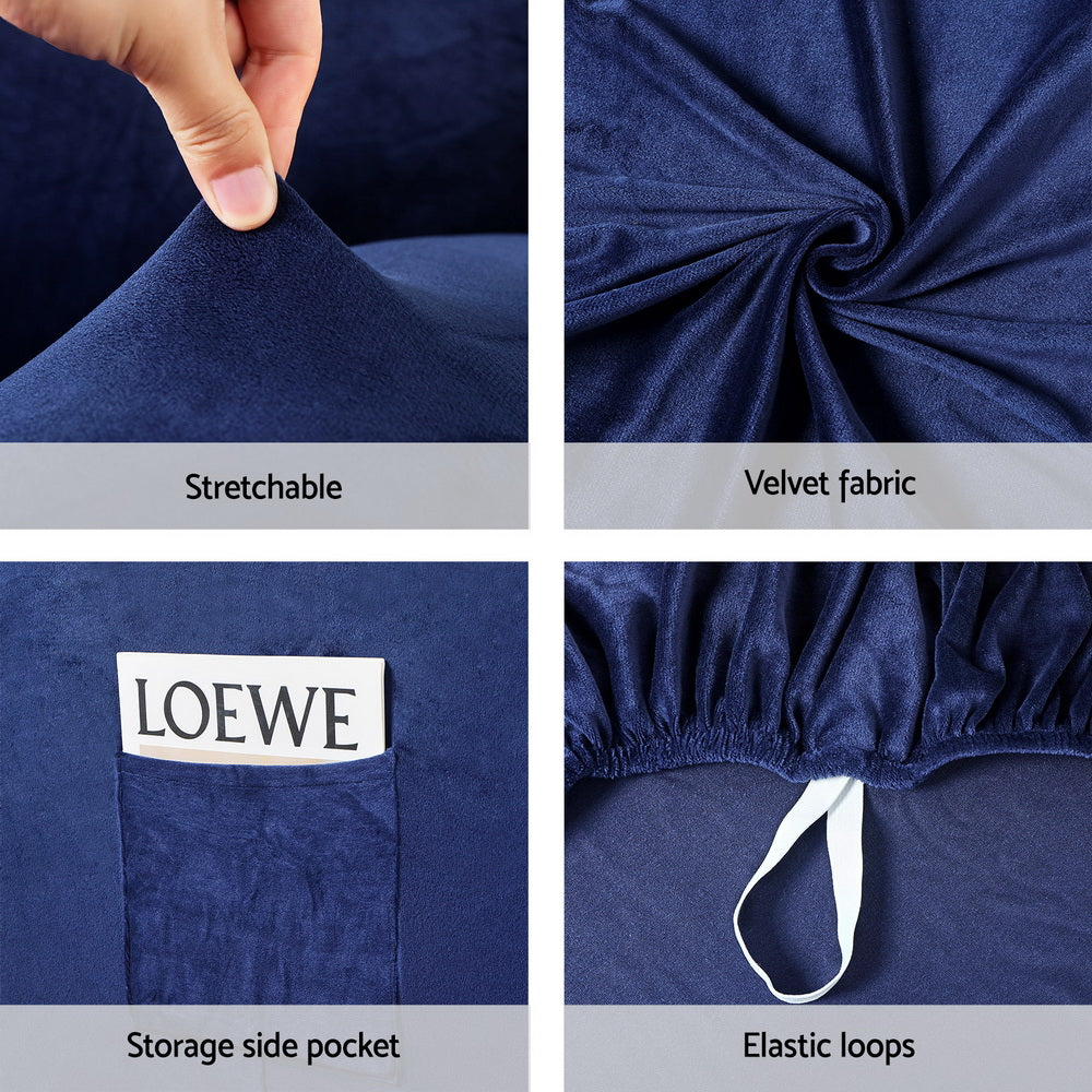 Artiss Recliner Chair Covers 1 Seater Velvet Navy 6