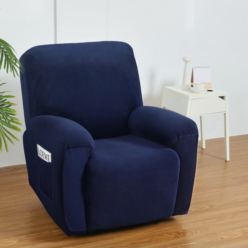 Artiss Recliner Chair Covers 1 Seater Velvet Navy 7