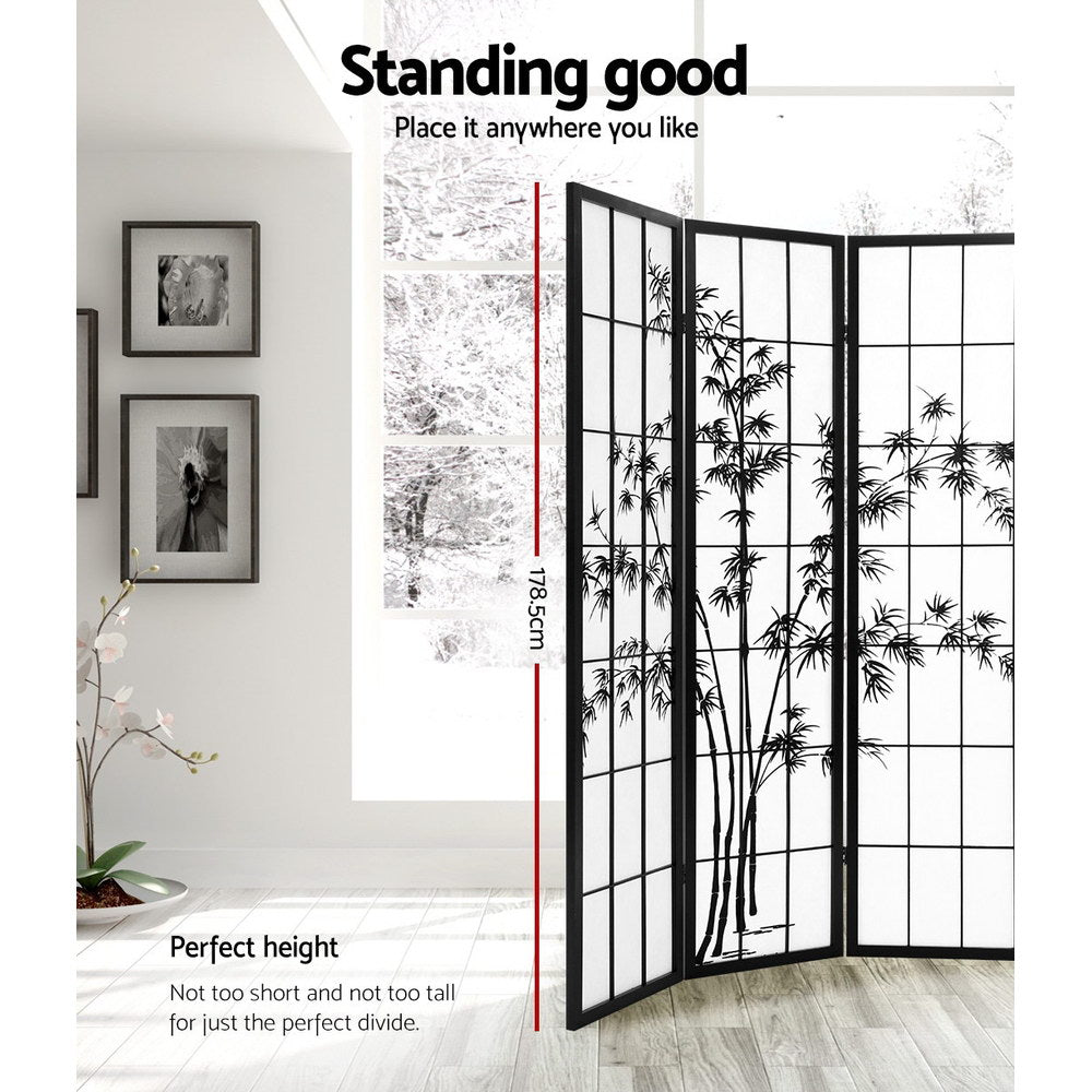 Artiss 4 Panel Room Divider Screen 174x179cm Bamboo Black White 4