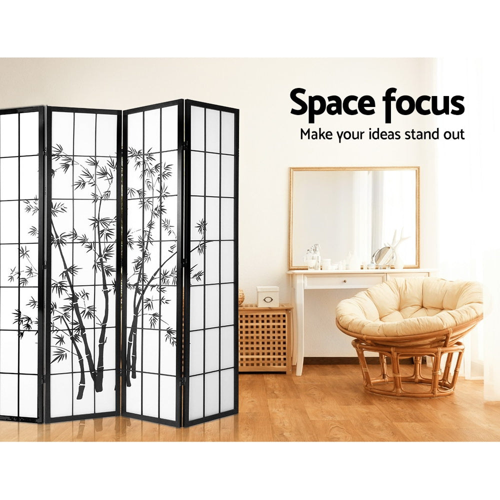 Artiss 4 Panel Room Divider Screen 174x179cm Bamboo Black White 6