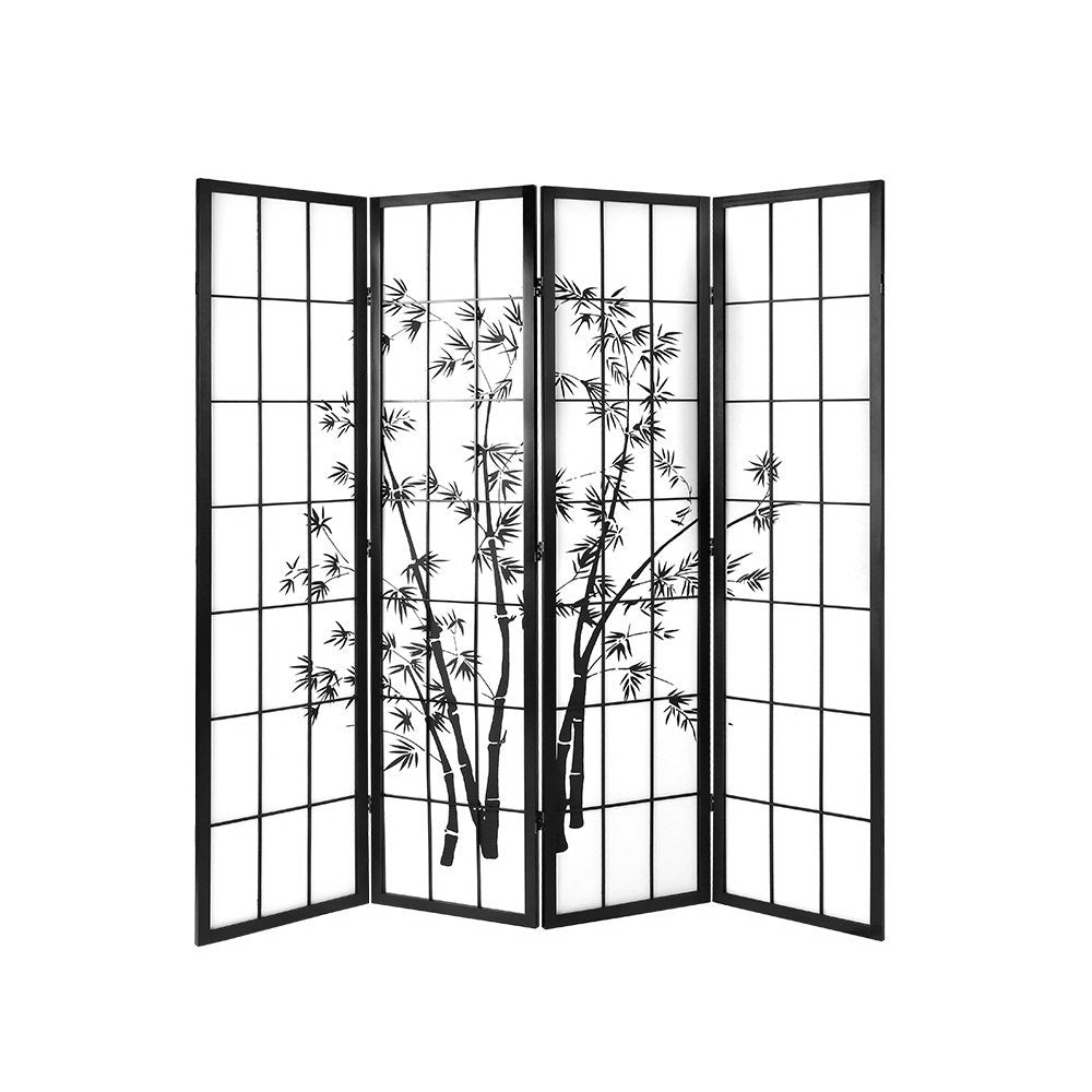 Artiss 4 Panel Room Divider Screen 174x179cm Bamboo Black White 8