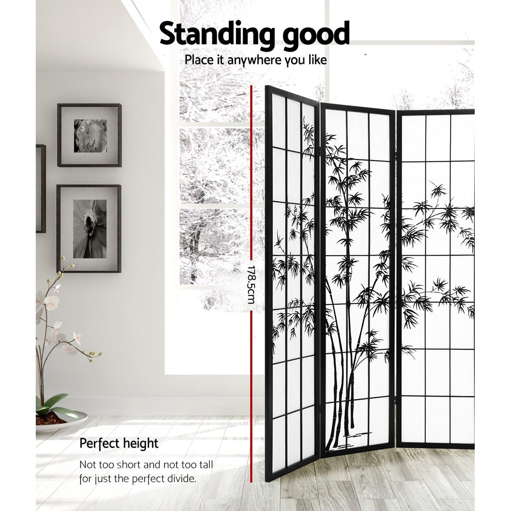 Artiss 8 Panel Room Divider Screen 348x179cm Bamboo Black White 4